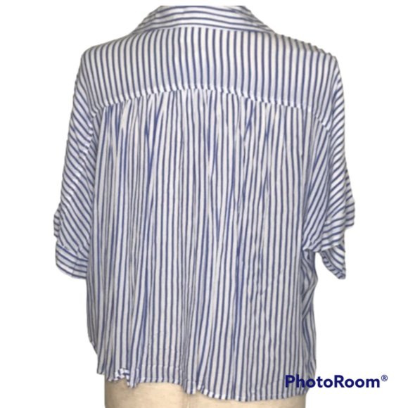 H&M WOMENS TIE HEM BLOUSE SIZE LARGE WHITE/BLUE - Picture 3 of 6